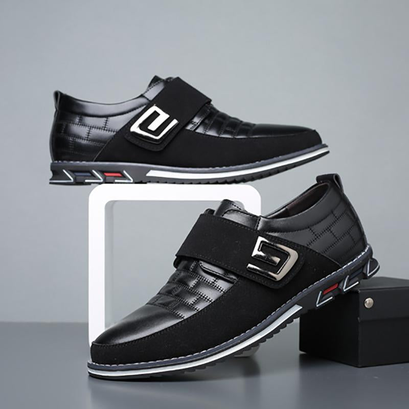 Men Metal Decor Genuine Leather Splicing Casual Shoes