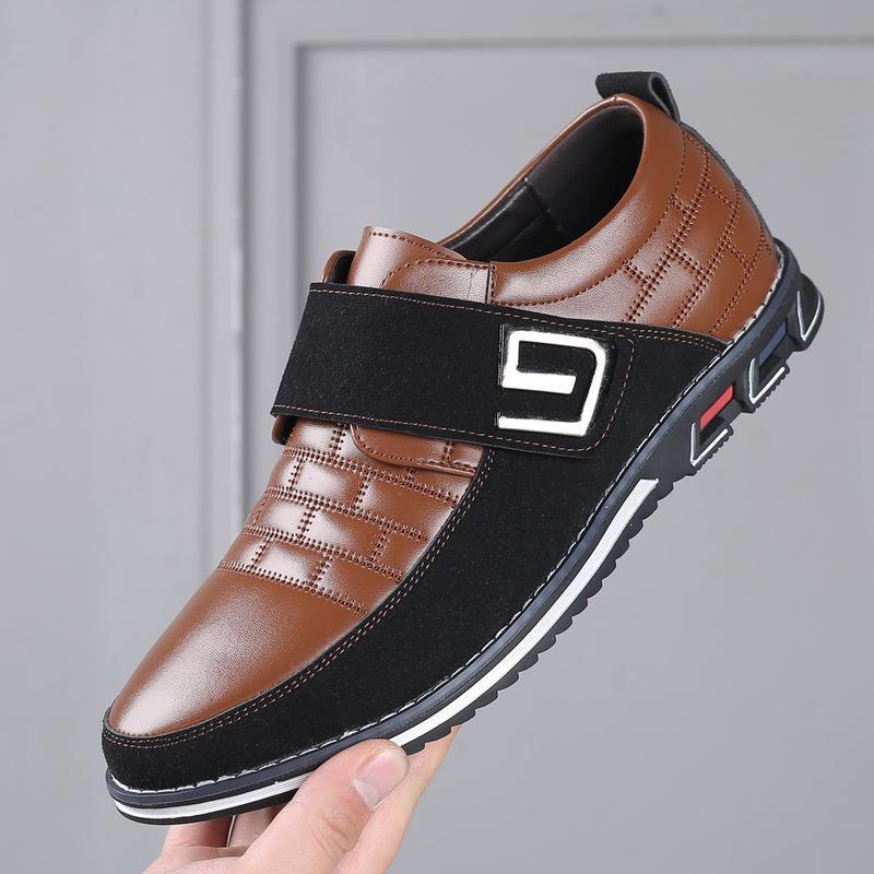 Men Metal Decor Genuine Leather Splicing Casual Shoes