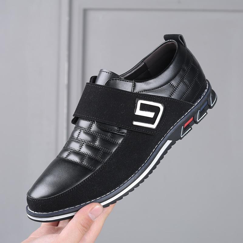 Men Metal Decor Genuine Leather Splicing Casual Shoes