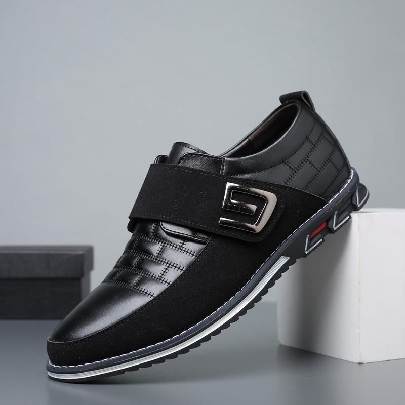 Men Metal Decor Genuine Leather Splicing Casual Shoes